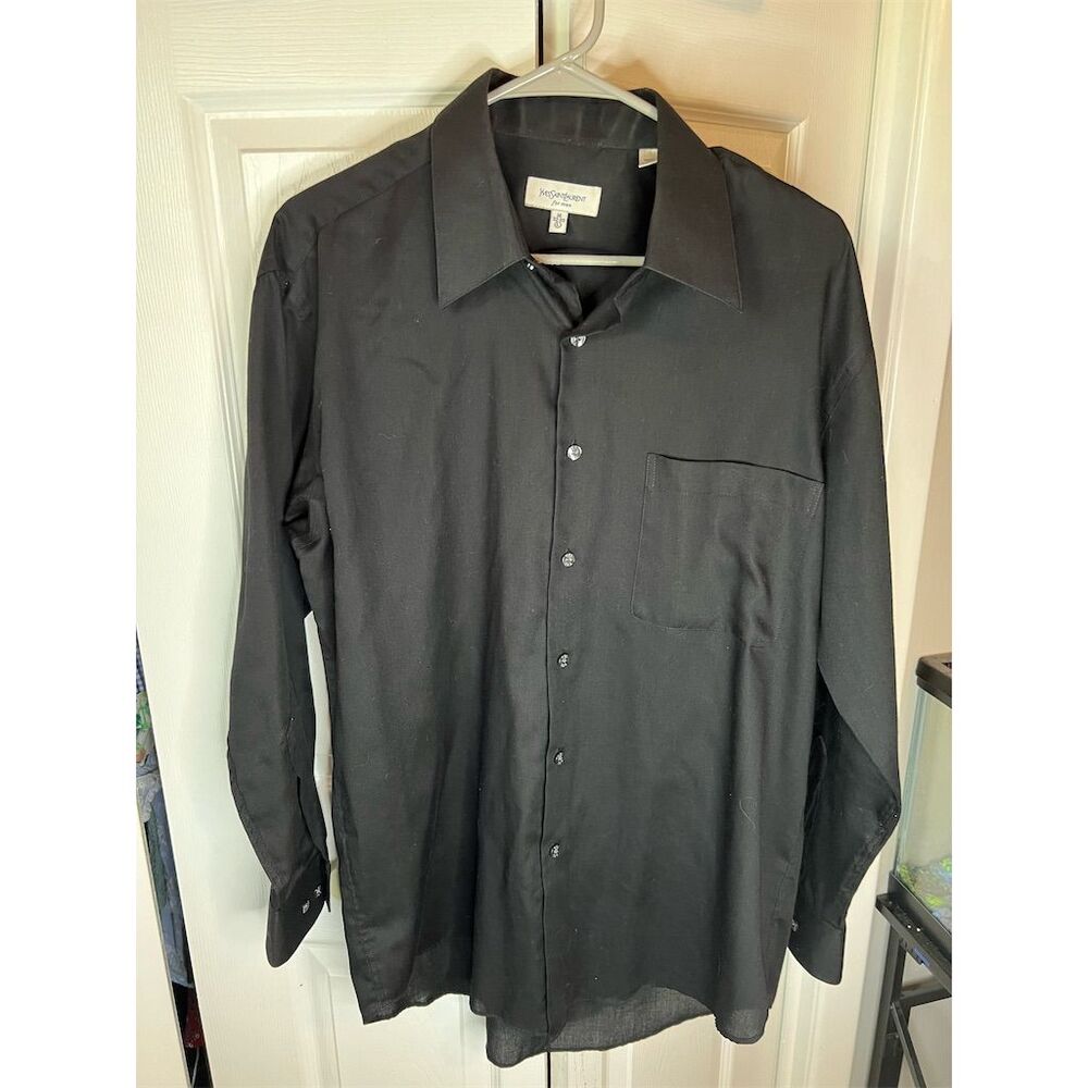 Yves Saint Laurent Men's Black Dress Shirt Size 16 Long Sleeve Wrinkle R…